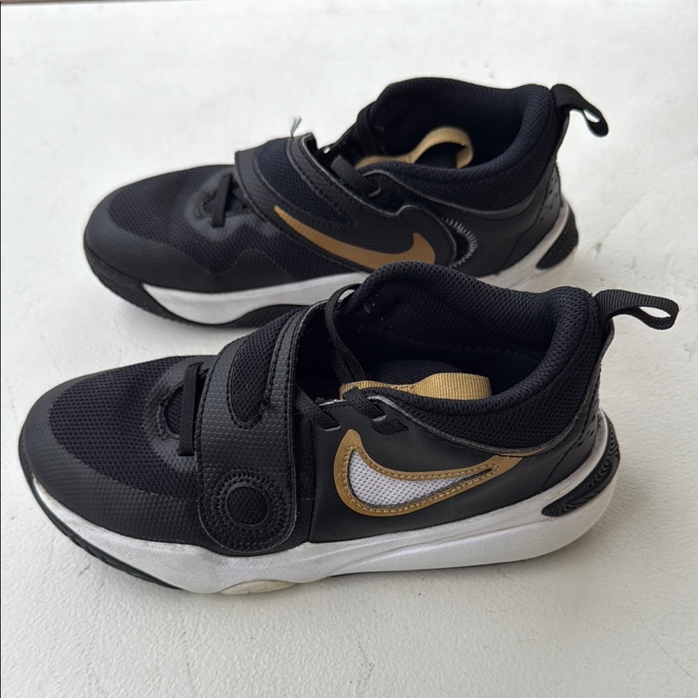 Nike Black and Gold Sneakers with Velcro Closure